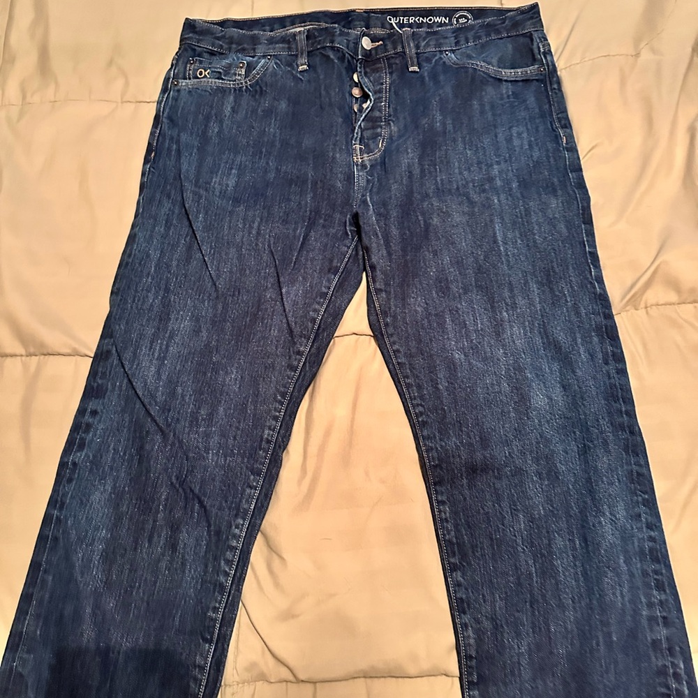 Outerknown Straight Selvedge denim size says 37 but fit like 36 x 32